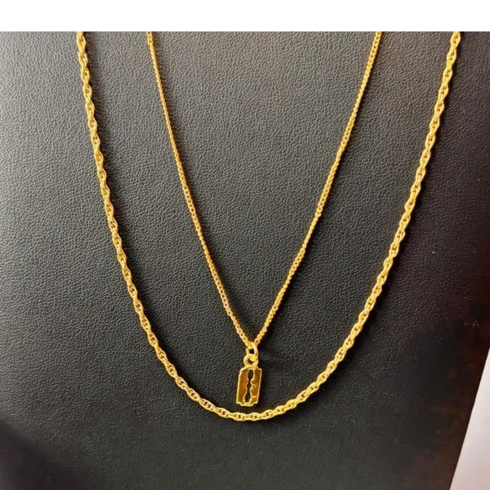 Gold Rope Chain Razor Blade Pendant Necklace Set Goth Y2K Streetwear Edgy Boho